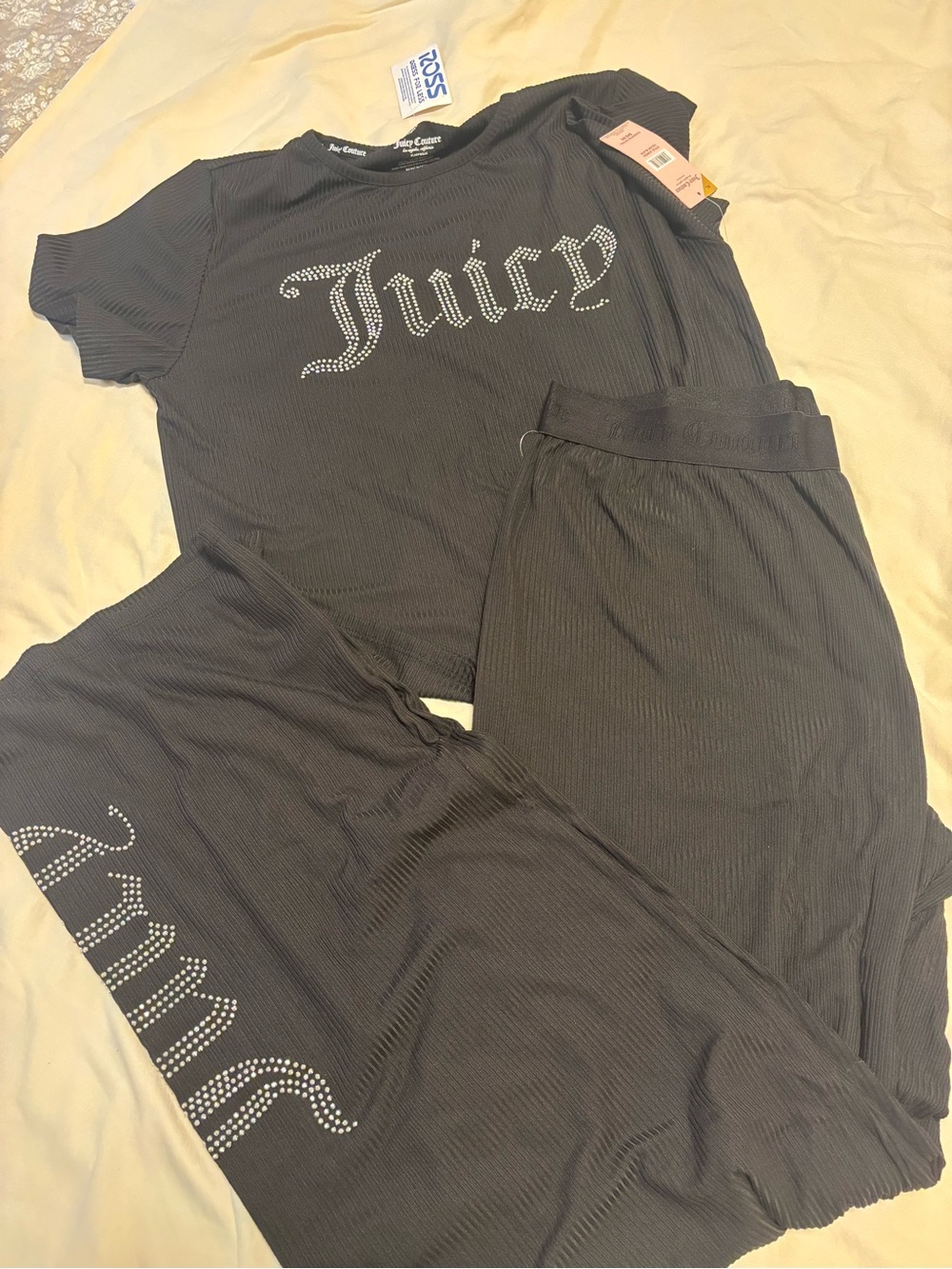 Juicy Couture woman’s black  Rhinestone Logo Pajama Set